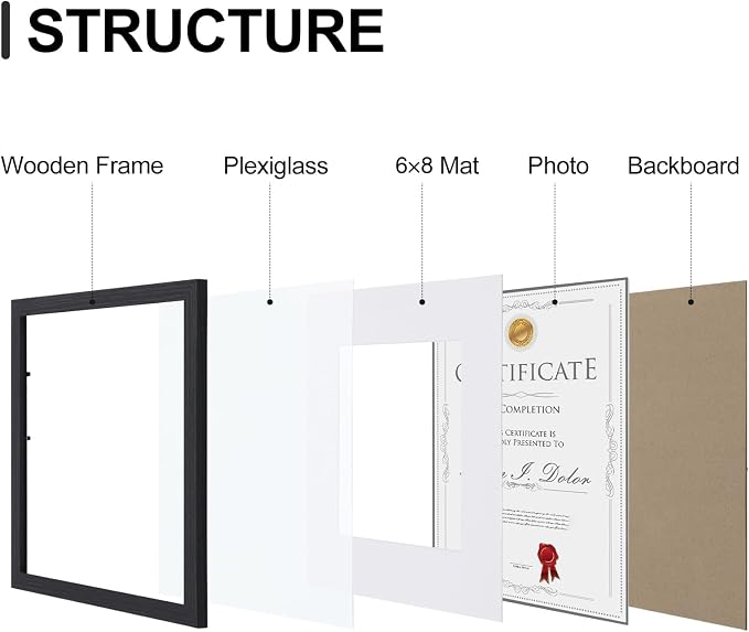 Vittanly 8.5x11 Picture Frames Set of 9 for Wall Mount or Tabletop, Black | Certificate Frame Display Pictures 6x8 with Mat or 8.5x11 without Mat, Diploma Document Degree Frames, Engineered Wood
