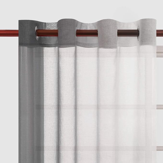 DWCN Ombre Grey Faux Linen Sheer Curtains - Semi Voile Gradient Grommet Top Curtains for Bedroom and Living Room, 52 x 96 Inches Long, Set of 2 Window Curtain Panels