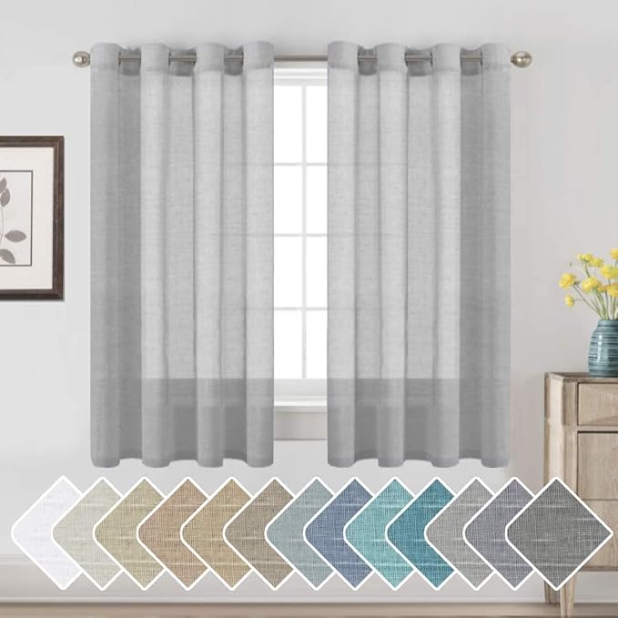 H.VERSAILTEX Linen Curtains Natural Linen Semi-Sheer Curtains 2 Panels Nickel Grommet Privacy Added Premium Soft Rich Material Drapes for Bedroom/Livingroom - 52x63 - Inch - Dove