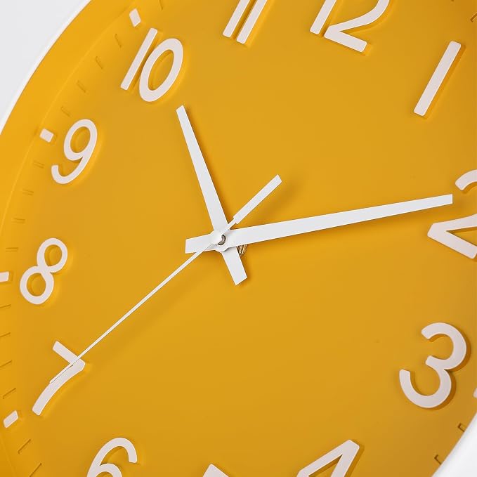 HZDHCLH 12 Inch Silent Wall Clock Battery Operated Non Ticking Yellow | for Living Room Bedroom Kitchen Office (orange color)