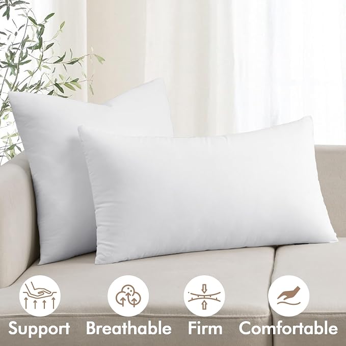 MIULEE 14x22 Inch Premium Lumbar Throw Pillow for Bed Sofa Couch | Virgin Microfiber, 100% Cotton Cover Pillow,Stuffer Form, Decorative Throw Pillow Insert