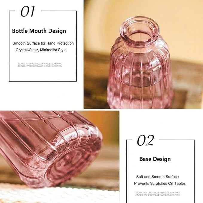Glass Bud Vases Set of 3,Small Pink Flower Vases for Wedding Centerpiece Table Decorations,Vintage Mini Vase,Flower Arrangements in Vases for Party or Home Decor (Pink)