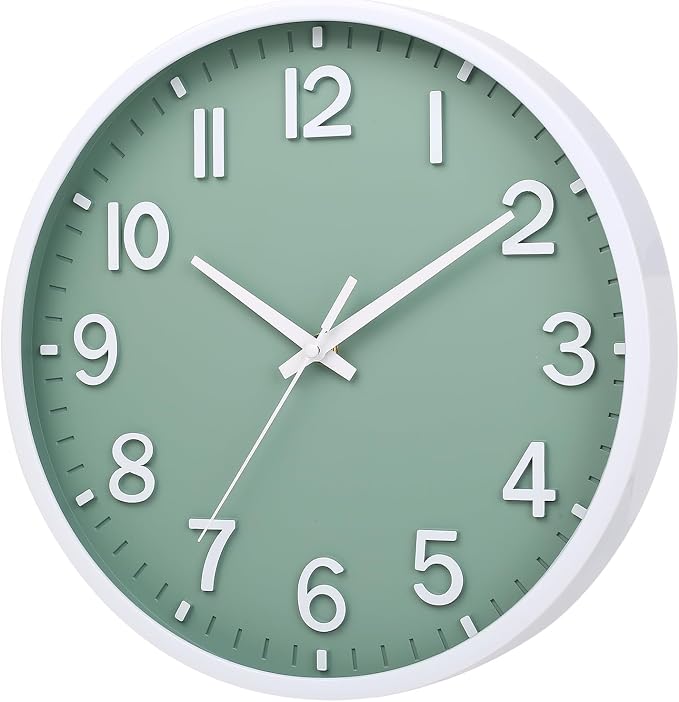 Wall Clocks Battery Operated 8 inch Modern Wall Clock,Silent Non Ticking Wall Clock for Living Room Bedroom Kitchen Office Classroom Decor (Green White)
