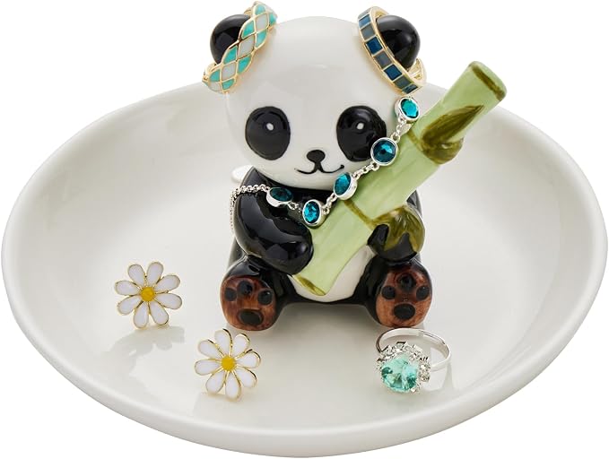 Panda Ring Holder Jewelry Dish, Ceramic Jewelry Holder Ring Dish Jewelry Tray, Panda Gifts for Women Birthday Engagement Wedding Christmas