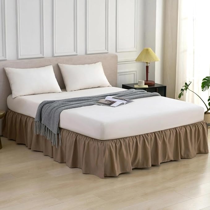 Bed Skirt Queen Size Ruffled Bed Skirt, 12'' Queen Dust Ruffle Bed Skirts | With Split Corners, Dust Ruffle with Platform, Microfiber, Breathable, Soft, Easy Fit, Mocha