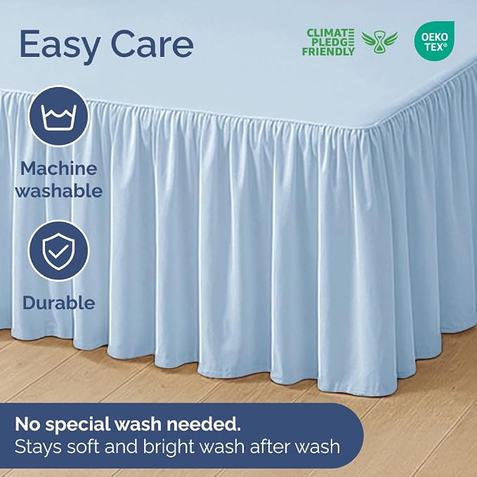 Bedskirt King Size Ruffle - Ruffled Bed Skirt - 12 Inch Drop - Light Blue | Bedskirt with Platform, Ultra-Soft Premium Hotel Quality, Wrinkle Free, Fade & Shrink Resistant, for Women, Men, Kids & Teens