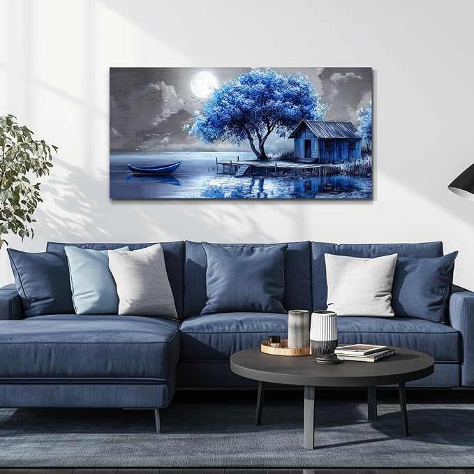 QIYILEXWART Canvas Wall Art For Living Room Wall Decor For Bedroom Office Wall Decoration Blue Tree Landscape Painting Abstract Pictures Artwork Room Aesthetic Home Decor 20x40 In