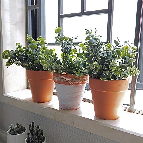 Supla 3 Pcs Realistic Eucalyptus Leaves Bushes Artificial Greenery Stems Faux Eucalyptus Branches in Grey Green 14.6" Tall for Vase Bouquets Wreath Garland Floral Crafts Centerpiece Table Decorations