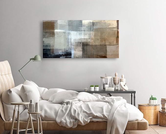 Baisuart Canvas Prints Abstract Wall Art Print Paintings Grey and Brown Stretched Canvas Wooden Framed for living Room Bedroom and Office Home Decor Artwork 20x40inch