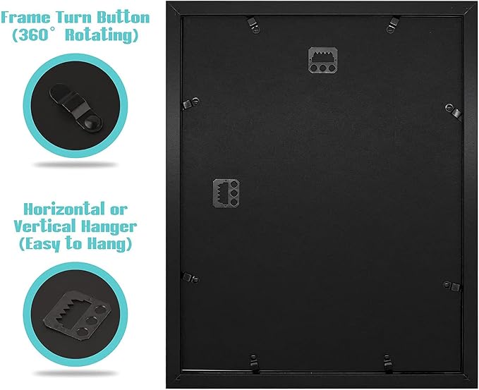 Frametory 2 Pack 11x14 Black Picture Frame with Real Glass Mat for 8x10