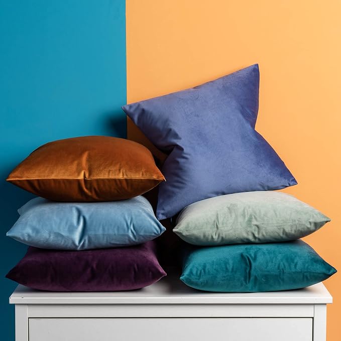 JUSPURBET 28x28 Euro Velvet Throw Pillow Covers Set of 2,Peacock Blue