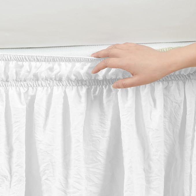 Lush Decor Ruched Ruffle Elastic Easy Wrap Around Bed Skirt Single Twin/Twin XL/Full White - Twin Bed Skirt - Dust Ruffle - White Bedskirts