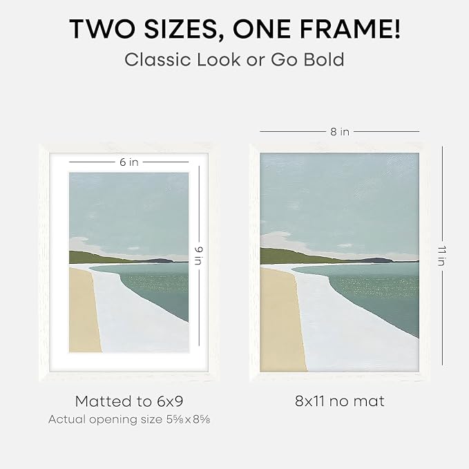 Homeforia 8x11 White Oak Picture Frame, High-End Wood, 6x9 Mat, Glass