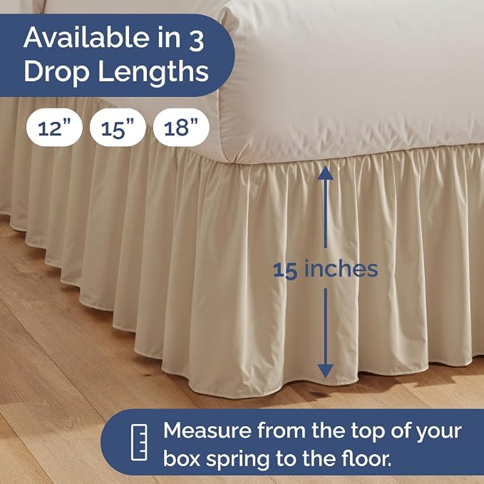 Bedskirt Queen Size Ruffle - Ruffled Bed Skirt - 12 Inch Drop - Cream | Bedskirt with Platform, Ultra-Soft Premium Hotel Quality, Wrinkle Free, Fade & Shrink Resistant, for Women, Men, Kids & Teens