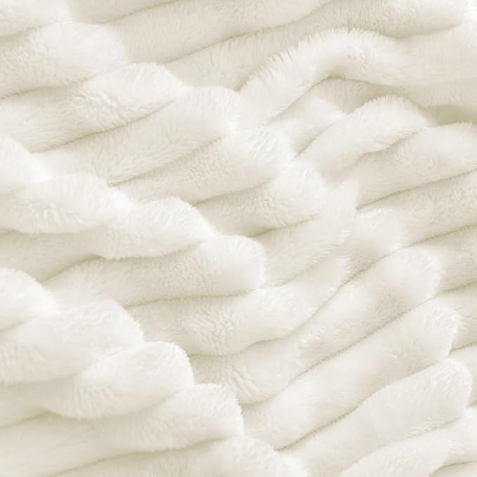 BEDELITE 3D Ribbed Jacquard Cream Blankets Queen Size for Bed, 90x90 Inch | Soft Warm Decorative Fluffy Blanket, Cozy Fuzzy Lightweight Plush Fleece Throw Blankets for Bed, Room Decor, Gift for Women