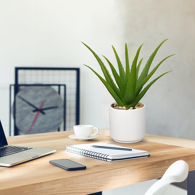 GnFlus Artificial Succulent Aloe Plants 12 Inch Faux Succulents with Ceramic Pot Fake Aloe Potted Plant for Home Indoor Bathroom Table Bedroom Shelf Office Decor