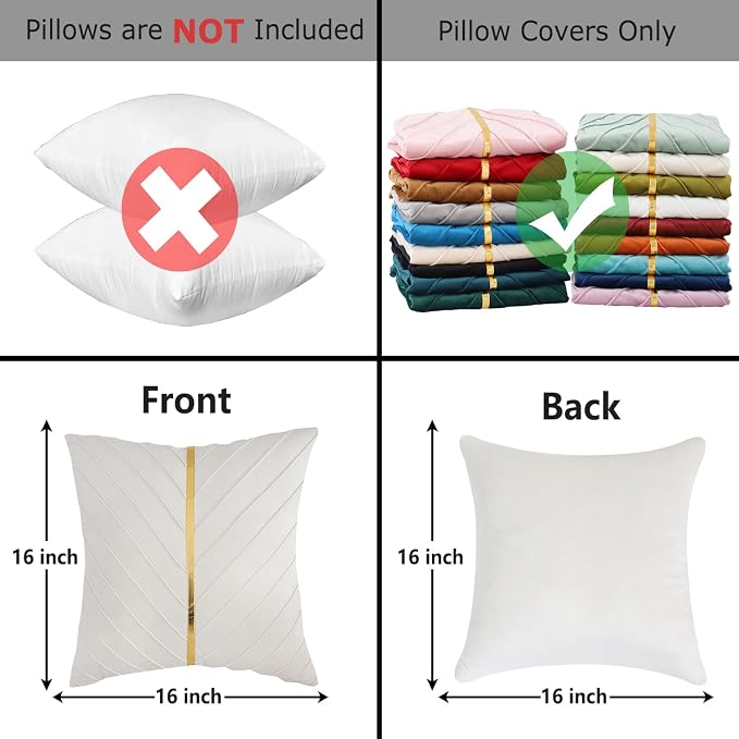 Velvet Throw Pillow Covers 16x16 inch Pack of 2 Gold Decor Beige