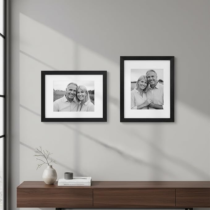 11x14 Picture Frame-Black,8x10 Mat,Tempered Glass,Engineered Wood