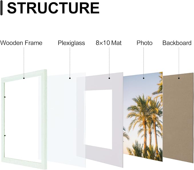 Vittanly 11x14 Picture Frames Set of 9 for Wall Mounting, Vintage Green | Display Pictures 8x10 with Mat or 11x14 without Mat, Engineered Wood with Shatter Resistant Plexiglass, Gallery Photo Frames