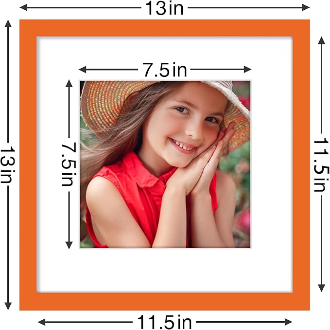 Vittanly 12x12 Picture Frames Set of 9 for Wall Mounting, Orange | Display Pictures 8x8 with Mat or 12x12 without Mat for Wall Mounting, Square Photo Frames for Home Decor, Engineered Wood