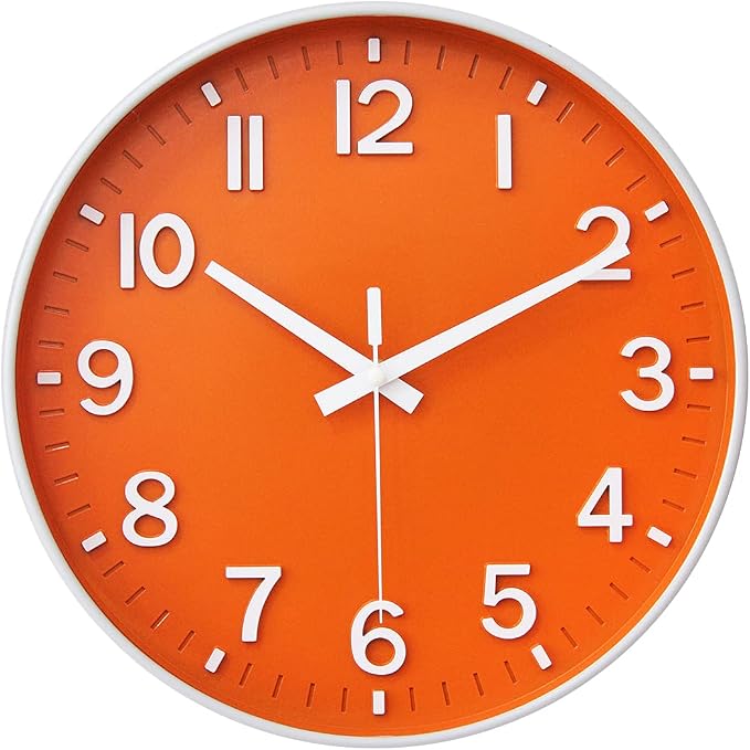 HZDHCLH 12 Inch Silent Wall Clock Battery Operated Non Ticking Orange White | Non Ticking Modern Wall Clock for Living Room Bedroom Kitchen Office Classroom Decor