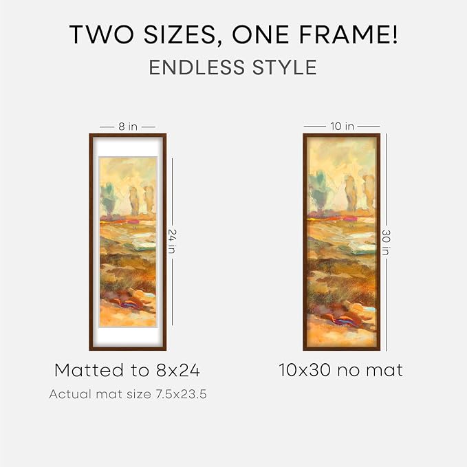 Homeforia 10x30 Brown Oak Picture Frame, High-End Wood, 8x24 Mat, Glass