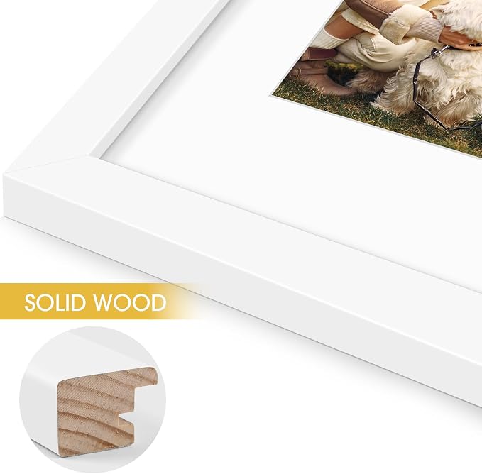 Golden State Art 11x14 White Picture Frame,Solid Wood&Real Glass,Mat 8x10
