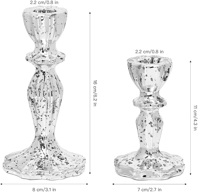 Glass Candlestick Holders Set of 3, Silver Mercury Candle Holder Taper Candle Holders for for Candlesticks, Table Centerpiece, Home Decor,Wedding, Birthday, Party, Christmas