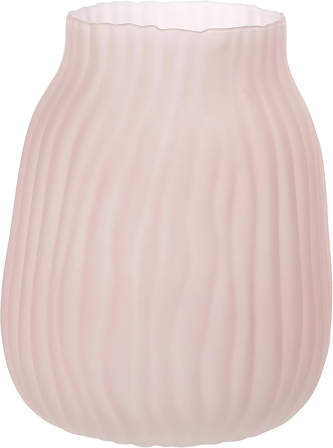 Large Ribbed Glass Vase 8in Frosted Pink Elegant Decorative Vases for Home Flowers Arrangements, Centerpieces, and Modern Décor