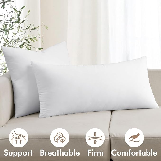 MIULEE 16x36 Inch Premium Lumbar Throw Pillow for Bed Sofa Couch | Virgin Microfiber, 100% Cotton Cover Pillow,Stuffer Form, Decorative Throw Pillow Insert