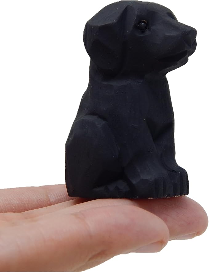 Selsela Hand-Carved Black Lab Figurine - Retriever Wooden Dog Puppy Figurine, Handcrafted Statue, Unique Dog Lover Gift & Home Decor Accent