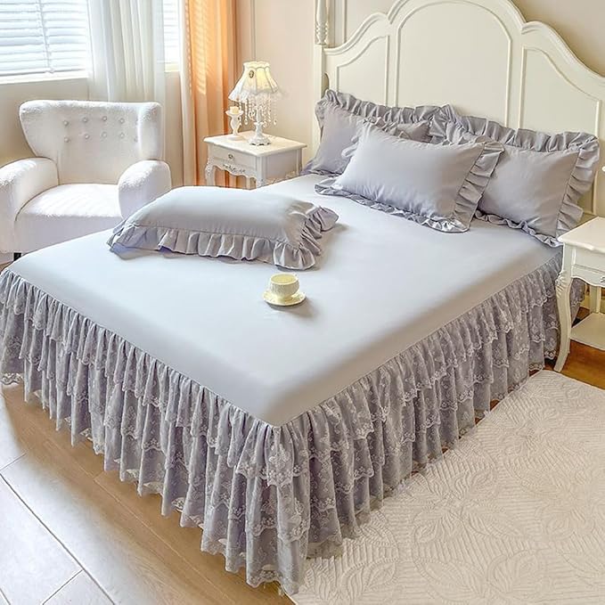 Lace Bed Sheet for Queen/King Bed - 17in. Drop, Easy Fit Ruffle Bedskirt Wrap Around Bed Skirt, Anti Wrinkle & Fade Resistant