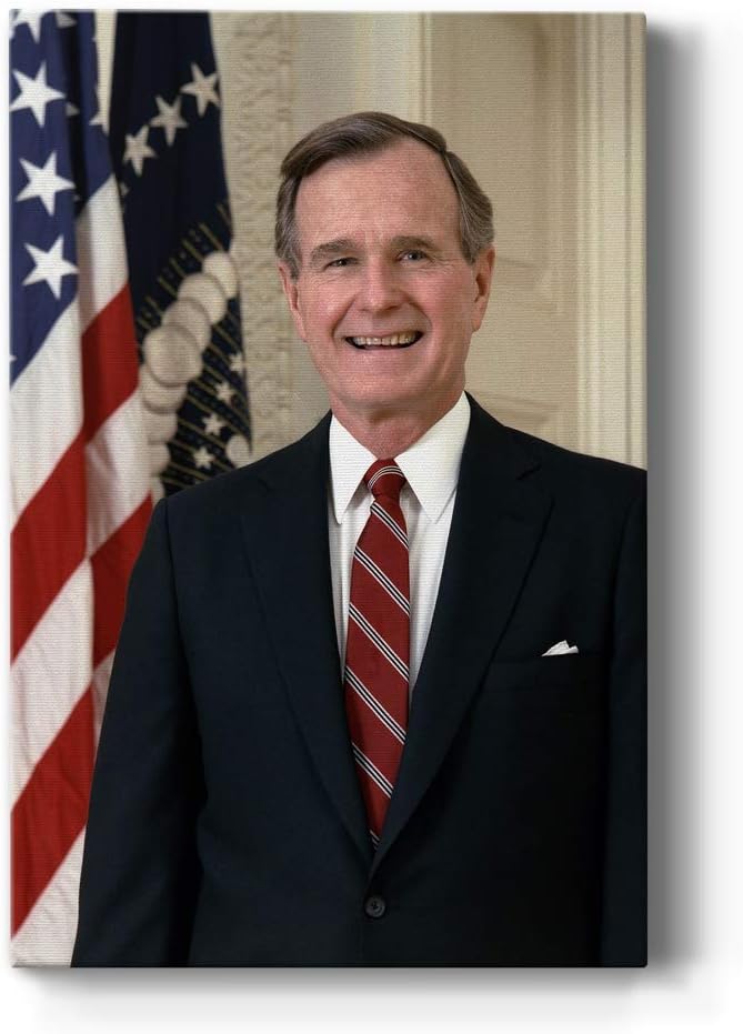 Renditions Gallery George H. W. Bush Presidental Portrait Wall Art, Premium Gallery Wrapped Canvas Decor, Ready to Hang, 27 in H x 16 in W, Made in America Print