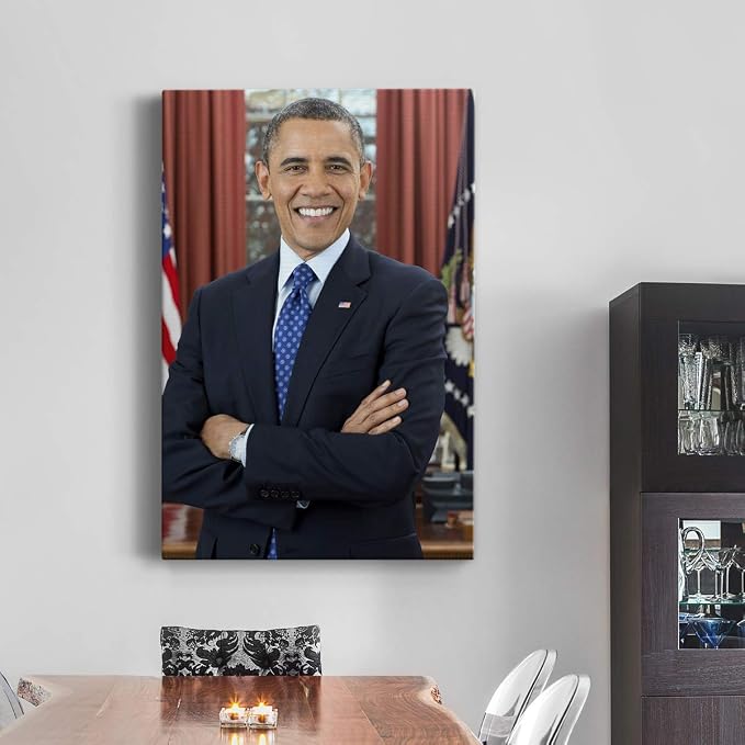 Renditions Gallery Barack Obama Presidental Portrait Wall Art, Premium Gallery Wrapped Canvas Decor, Ready to Hang, 36 in H x 24 in W, Made in America Print