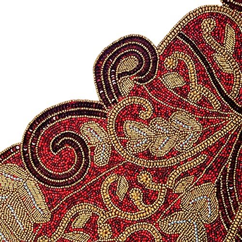 COTTON CRAFT Handmade Beaded Table Runner - 13x36 inches - Red & Gold