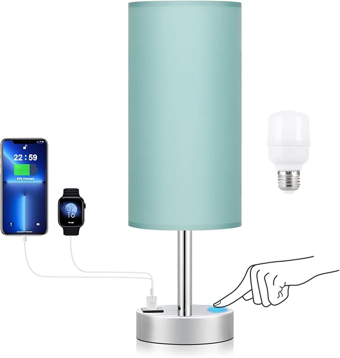 Teal Touch Table Lamp for Bedroom - Bedside Desk Lamp for College Dorm
