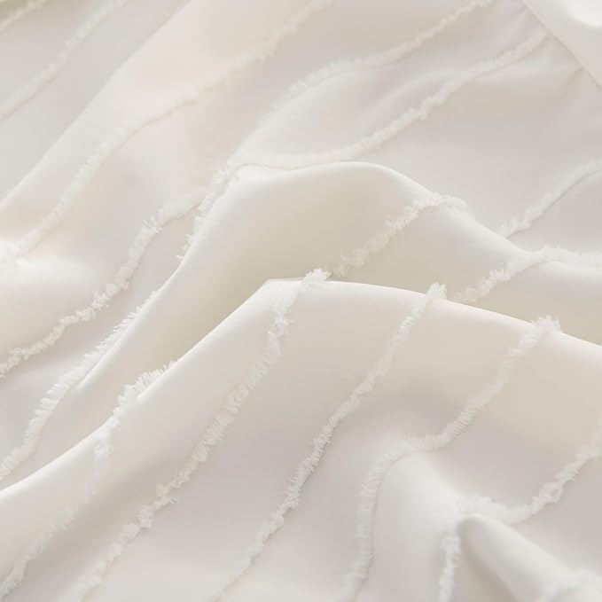 Bed Skirt King Size - Ruffled Bed Skirt - with Split Corners - Ivory | Striped Boho Tufted -16 Inch Drop Bedskirt with Platform-Soft Premium Hotel Quality - Easy Fit