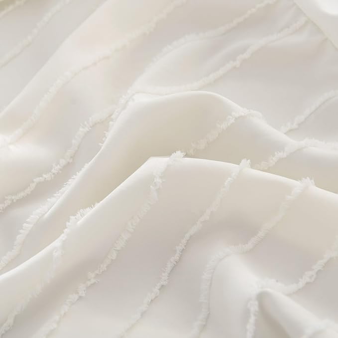 Bed Skirt Full Size - Ruffled Bed Skirt - with Split Corners - Ivory | Striped Boho Tufted -12 Inch Drop Bedskirt with Platform-Soft Premium Hotel Quality - Easy Fit