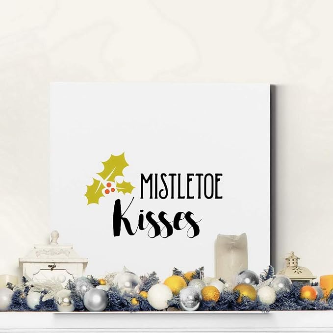 Renditions Gallery Canvas Wall Art for Christmas Decorations Mistletoe Kisses Xmas Romantic Wall Hangings for Bedroom Living Room & Kitchen Decor - 16"X16" LT05