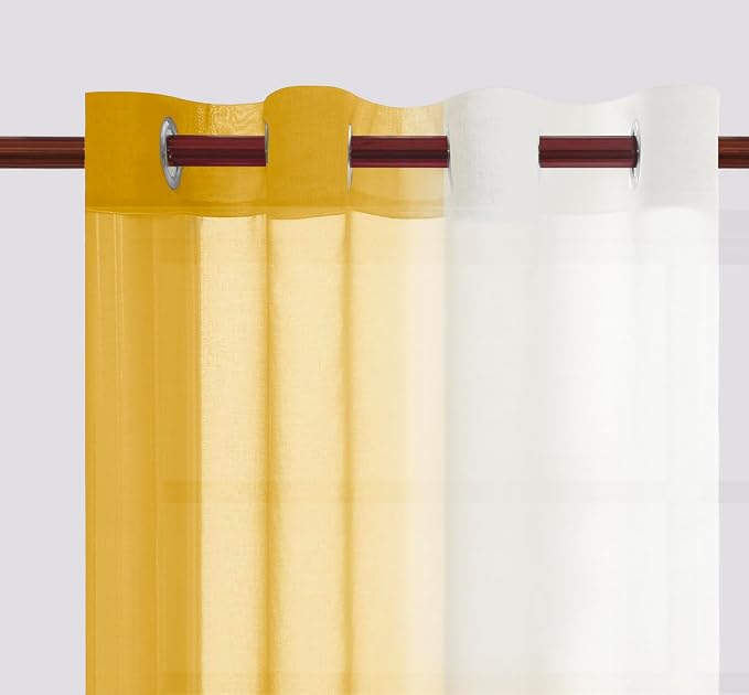 DWCN Ombre Sheer Curtains - 84 inches Faux Linen Semi Voile Gradient Light-Filtering Bedroom and Living Room Curtains, Set of 2 Grommet Top Window Drape Panels, 52 x 84 Inch Length, Mustard Yellow