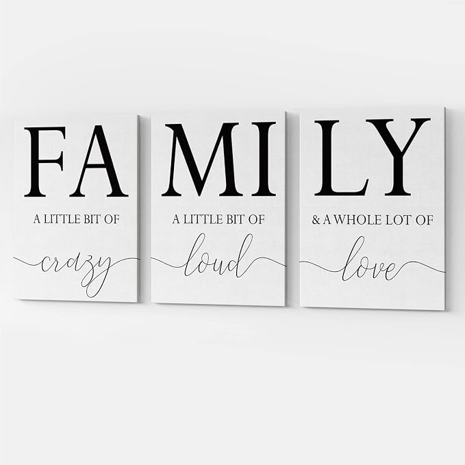GUBIYU Home Family Wall Decor, Wall Art for Living Room Set of 3 Inspirational Canvas Prints Black and White Framed Canvas Art Paintings Wood Wall Decoration for Dining Room Bedroom Home Decor 24"x36"