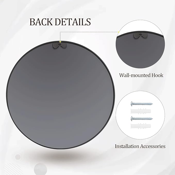 HARRITPURE Round Mirror 23.6" Black Wall Mounted Circle Mirror with Aluminum Alloy Frame Modern Design for Bathroom, Living Room, Vanity, Bedroom, Entryway