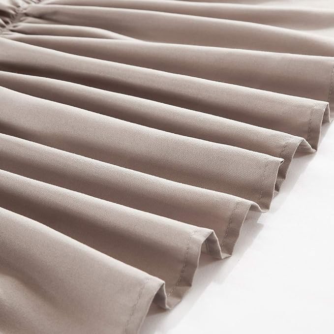 MEILA Wrap Around Elastic Bed Skirt for Twin & Full Beds, 16" Drop, Taupe | Three-Side Adjustable Elastic Dust Ruffle, Ruffled Polyester Fabric, Easy to Install, Fade Resistant & Machine Washable