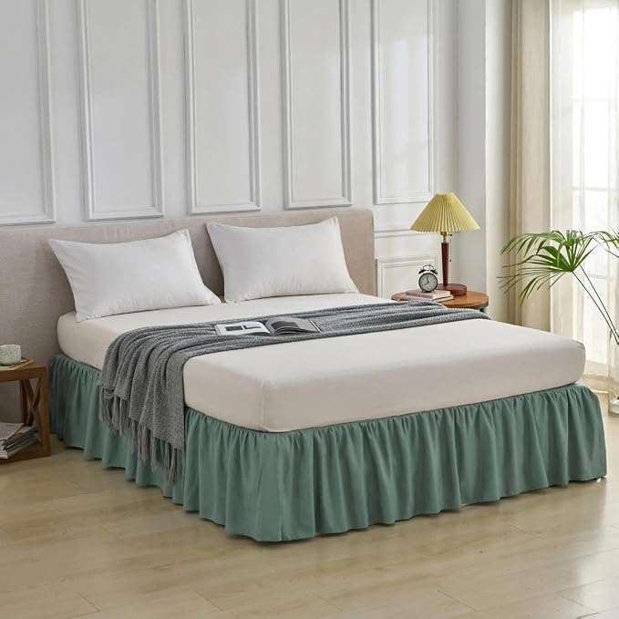 Bed Skirt Queen Size Ruffled Bed Skirt, 18'' Queen Dust Ruffle Bed Skirts | With Split Corners, Dust Ruffle with Platform, Microfiber, Breathable, Soft, Easy Fit, Sage Green