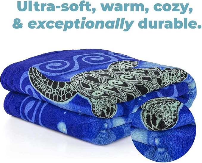Dawhud Direct Sea Turtle Fleece Blanket for Bed, 50x60 Inches Super Soft Plush Ocean Blanket - Queen Size