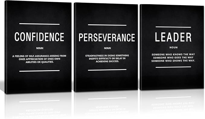 KAWAHONE Large Motivation Posters for Office, Inspiration Leader Confidence Perseverance Quotes Success Canvas Wall Art Framed Positive Sayings Wall Hanging for Home Office Workplace -20''x 28''x 3PCS