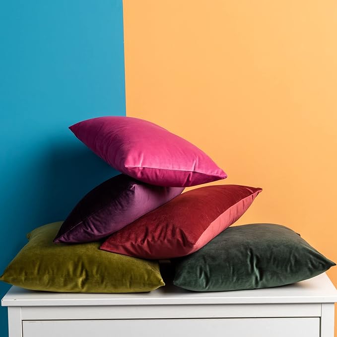 Velvet Throw Pillow Covers 18x18 for Couch Bed Sofa,Eggplant Purple
