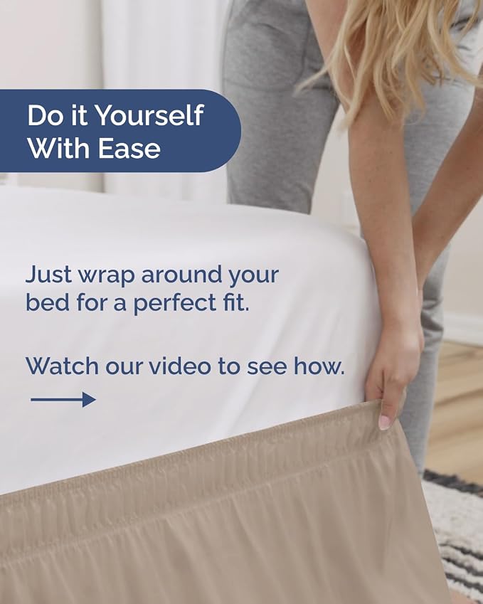 Wrap Around Dust Ruffle Bed Skirt, King Size Beds - 12 Inch Drop, Wheat | Easy Fit Elastic Strap, Adjustable Pleated Bedskirt w/Brushed Fabric, Wrinkle & Fade Free, for Women, Men, Kids & Teens