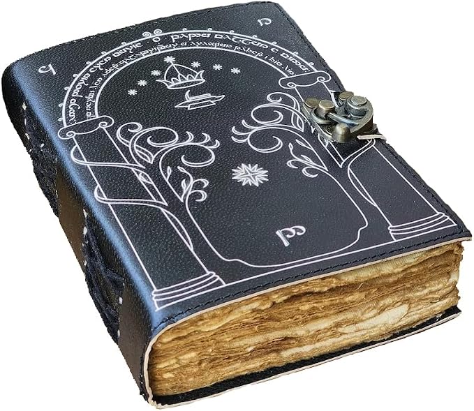 The Lord Of The Rings Book Hobbit lotr gifts Books Leather Journal lord of the rings decor Jrr tolkien books lord of the rings merch Book set Hardcover Merchandise Bookends Illustrated Edition ring gift (BROWN, 7X5)
