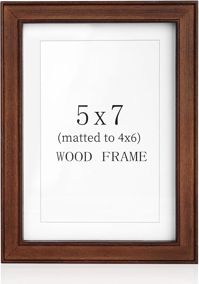 5x7 Picture Frame, Natural Walnut Wood Collage Photo Frame with Real Glass